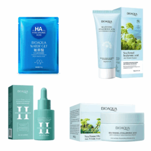 KIT FACIAL HINOJO MARINO Y ÁCIDO HIALURONICO BIOAQUA 4 PRODUCTOS