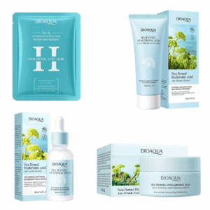 KIT FACIAL HINOJO MARINO Y ÁCIDO HIALURONICO BIOAQUA 4 PRODUCTOS