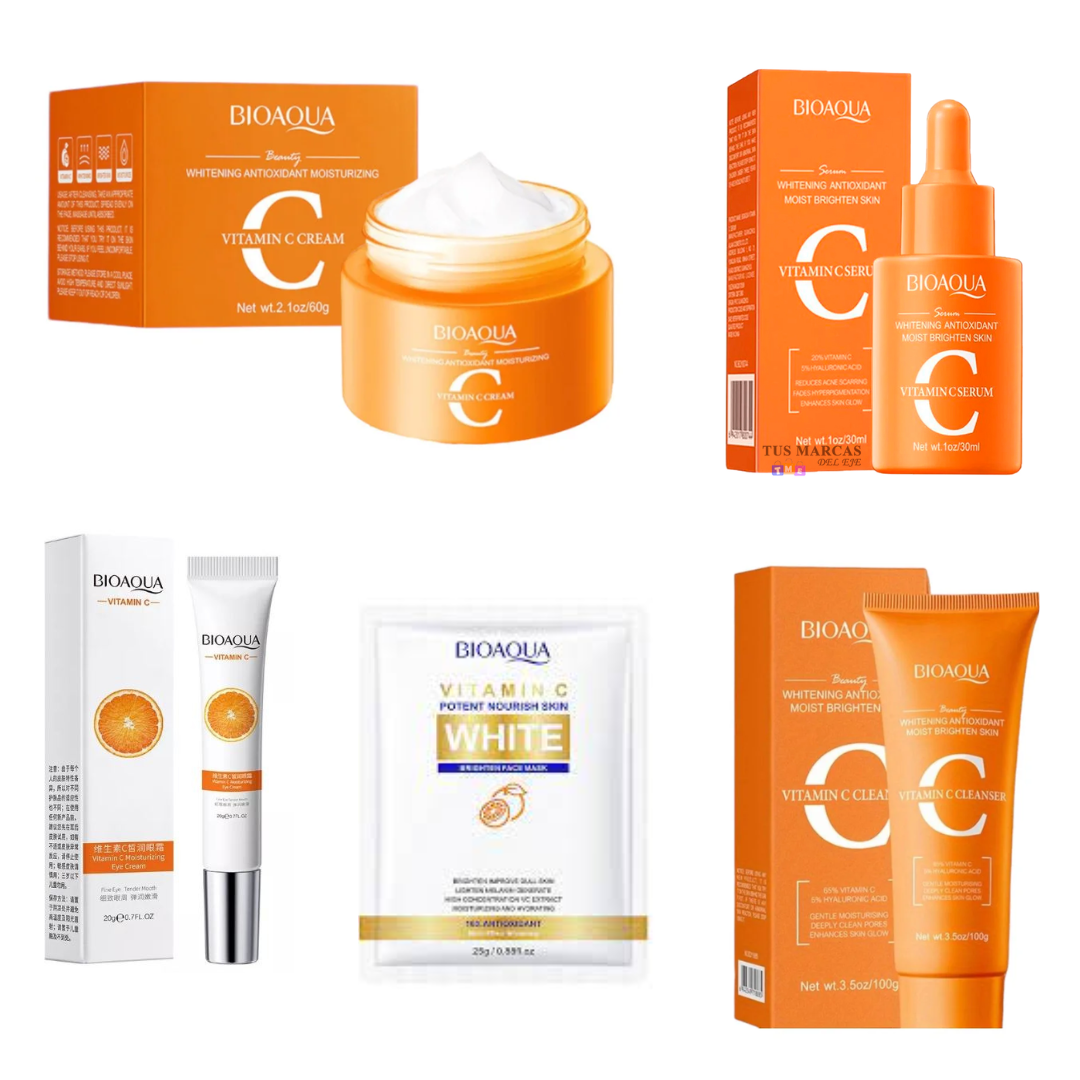 KIT FACIAL VITAMINA C CON ÁCIDO HIALURONICO BIOAQUA 5 PRODUCTOS