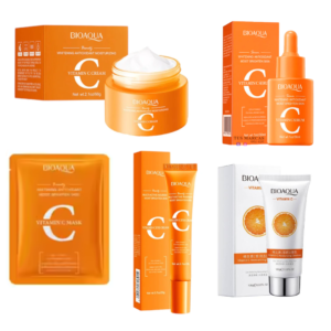 KIT FACIAL VITAMINA C CON ÁCIDO HIALURONICO BIOAQUA 5 PRODUCTOS