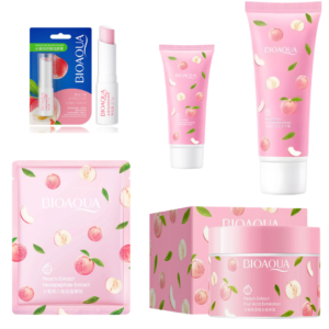 KIT FACIAL Y CORPORAL PEACH BIOAQUA 5 PRODUCTOS
